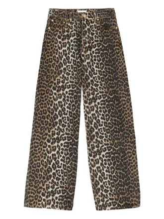Ganni Brown Leopard Print High Rise Jeans