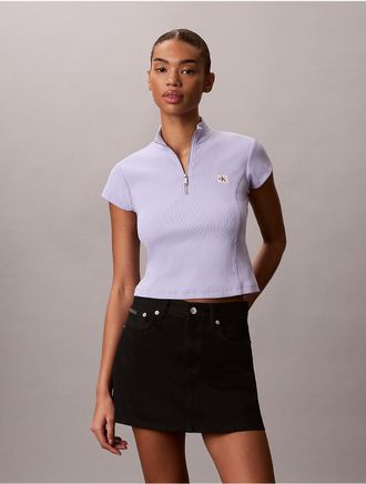 Calvin Klein Jeans Calvin Klein Womens Woven Monologo Rib Quarter Zip Top - Open Purple - XL