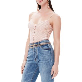 AFRM Mesh & Lace Sleeveless Thong Bodysuit in Pastel Snakednu at Nordstrom, Size X-Small