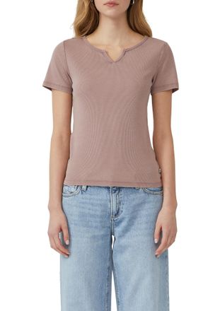 QS by s.Oliver T-Shirt QS, Damen, Gr. XL, rot (rosenholz), Rippware, Obermaterial: 95% Baumwolle, 5% Elasthan, unifarben, figurbetont h&uuml;ftbedeckend, Rundhals, Shirts