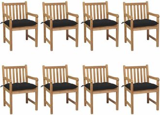 vidaXL Sillas De Jard&iacute;n 8 Uds Madera Maciza De Teca Cojines Negro Vidaxl