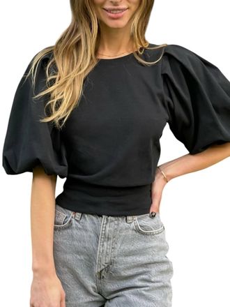 OAT New Yor Puff Sleeved Crop Top In Black