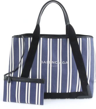 Balenciaga Navy Leather Canvas Pouch Tote Bag (Pre-Owned)