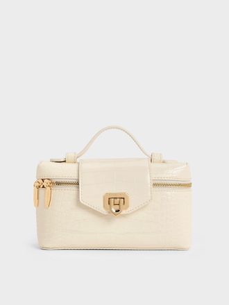 Charles & Keith Arwen Croc-Effect Top Handle Vanity Bag