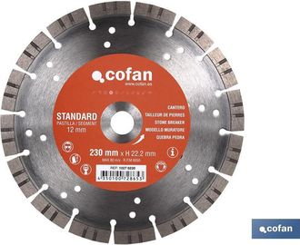 cofan Cofan - Disco Diamante Cantero Standard H-12mm, 230mm, Discode Diamante Especial Cantero Standar Ventilado Con Pastilla De 12mm De Altura