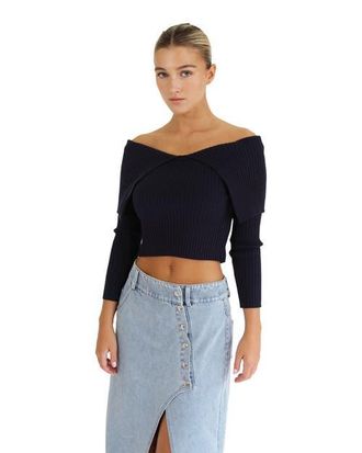 Belle & Bloom More Than Words Collared Knit Top in Navy at Nordstrom, Size Medium Au
