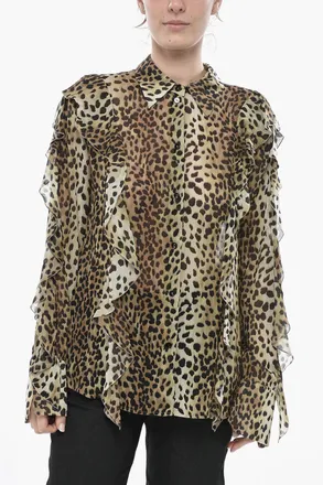 Blumarine Camicia Ruffle GEORG in Seta Motivo Animalier Blumarine