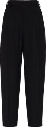 Brunello Cucinelli high-waisted pleated cropped trousers - women - Viscose/Linen/Flax - 46 - Black