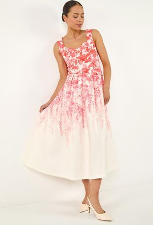 Roman Floral Waist Stretch Midi Dress