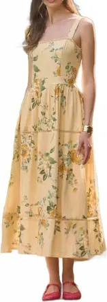 Moon River Sleeveless Square Neck Floral Print Midi Dress In Yellow Multi