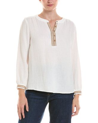 Jones New York Petite Embroidered Placket Popover