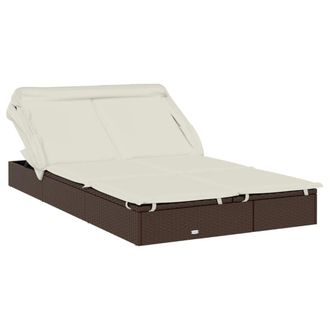 vidaXL Tumbona 2 Personas Toldo Plegable Rat&aacute;n Pe Marr&oacute;n 213x118x97 Cm Vidaxl