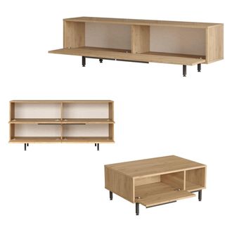 Dmora Conjunto De Muebles De Sala Odolo, Modular, 8 Estantes, 7 Puertas, Beige