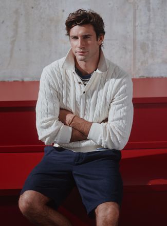 Le 31 Mens Twisted-cable knit Polo Shirt sweater