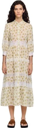 Sandro Floral lace maxi dress in Olive /Ecru at Nordstrom, Size 40 Eu