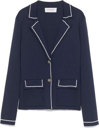 Ermanno Scervino Gebreide Blazer Jas - Dames - Blazers - Blauw - 2XS - Nylon - Jassen