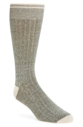 Nordstrom Ribbed Linen Blend Dress Socks in Olive at Nordstrom