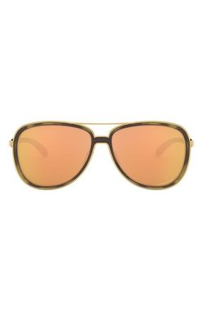 Oakley Split Time 58mm Prizm Polarized Pilot Sunglasses in Brown Tortoise Gold Prizm Rose at Nordstrom