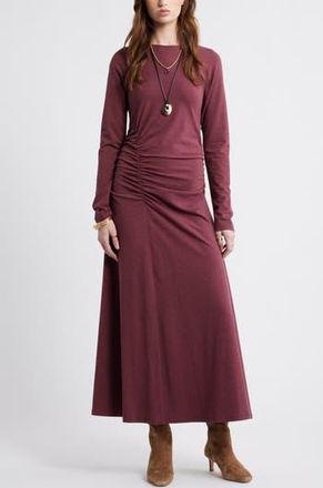 Treasure & Bond Side Ruched Long Sleeve Stretch Cotton Dress in Red Roxbury Heather at Nordstrom Rack, Size Xx-Small