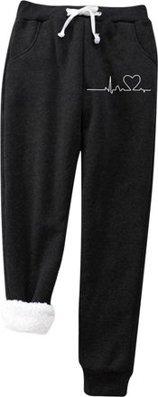 Generic Tracksuit Bottoms Women Trousers for Women Plus Warm Solid Velvet with Pockets Keep Warm Pants High Waist Stretchy Lined Thermal Full Length Pants Wom