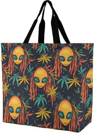 Generic Rasta Aliens Weed Reusable Shopping Bags Large Capacity Grocery Bag Heavy Duty Tote for Women 40x40x16cm