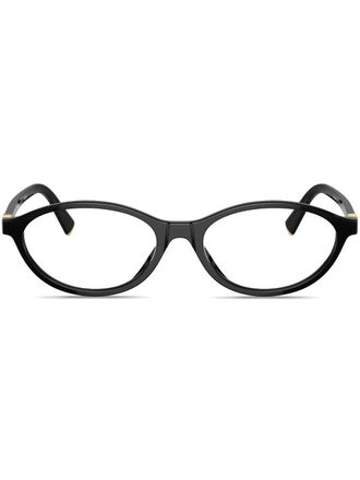 Miu Miu Eyewear Occhiali ovali con placca logo - Nero