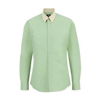 Fendi Overhemden, Heren, Groen, XL, Katoen, Poplin Overhemd met Contrastkraag