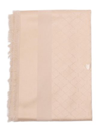 Twin-Set monogram frayed scarf - women - Polyester/Viscose - One Size - Neutrals