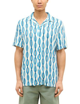 Mustang Kurzarmhemd MUSTANG Herren Style Layton, Herren, Gr. 3XL, US-Gr&ouml;ssen, bunt (bunt 12730), Web, 85% Viskose, 15% Leinen, gestreift, relaxed fit, Hemden 