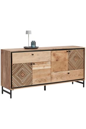 Ambia Home Sideboard, Schwarz, Akaziefarben, Metall, Akazie, vollmassiv, Holz, 2 Schubladen, 175x85x42 cm, Beimöbel erhältlich, stehend, Wohnzimmer, Wohnwände, W