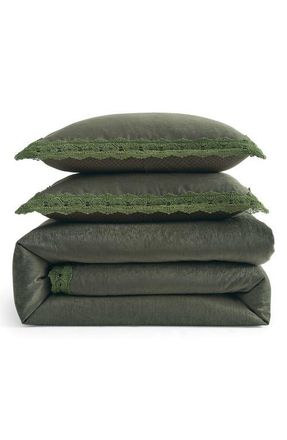 Ted Baker Chenille Lace Trim Duvet Cover & Pillow Shams Set in Forest Green at Nordstrom, Size Full