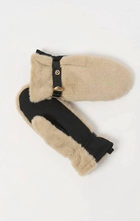Joseph Ribkoff Belted Jewel Embellished Faux Fur Gloves In Almond