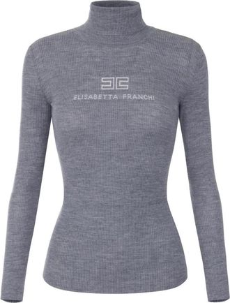 Elisabetta Franchi Ribbed Knit Turtleneck Top - Dames - Coltruien - Grijs - S - Truien & Vesten
