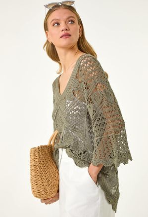 Roman Crochet Lace V-Neck Open Knit