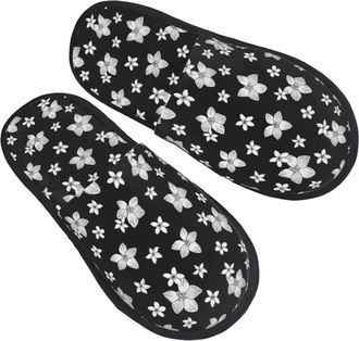 Generic Slipper Orchid Plumeria Flower Non-Slip Fleece Slippers Soft House Shoes For Men Bedroom Holiday L