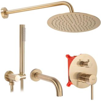 Rea Conjunto De Ducha Y Ba&ntilde;era Con Ca&ntilde;o Lungo Dorado Tama&ntilde;o Sku Rea-p6609