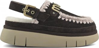 Mou Dark Gold Buckle Plush Lined Suede Sandals