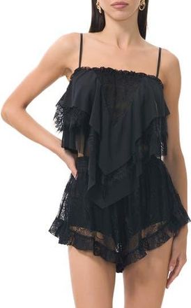 AFRM Aimee Ruffle & Lace Camisole in Noir at Nordstrom Rack, Size X-Large
