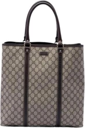 Gucci Pre-owned Vintage Canvas Tote Bag - Dames - Vintage Shopper - Beige - ONE Size - Leer - Vintage