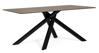 Konte Design Mesa de cer&aacute;mica marr&oacute;n y patas de acero negro, 180x90 cm