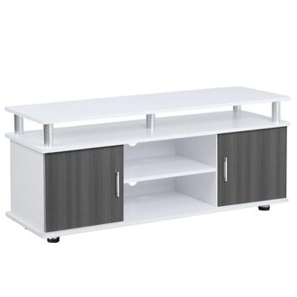 HOMCOM TV Cabinet Unit For TVs Up To 55 With Storage Shelf And Cupboards - Living Room Entertainment Center Media Console - Grey And White Stand Furniture