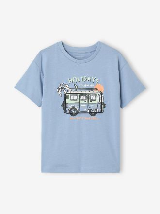 Vertbaudet Jungen T-Shirt mit witzigem Print und Recycling-Baumwolle himmelblau