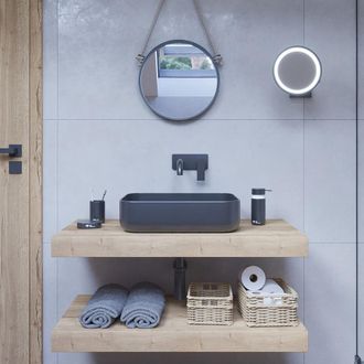 Puma Set Encimera De Lavabo Natural 120x8x50 Cm + Fijaci&oacute;n Para Lavabo 39,5 Cm, Halifax Roble Natural Marr&oacute;n Claro (ddo12050dh-fix1) - Egger