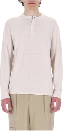 Roberto Collina T-shirt Serafino - Heren - Longsleeves - Beige - L - Linnen - Tops