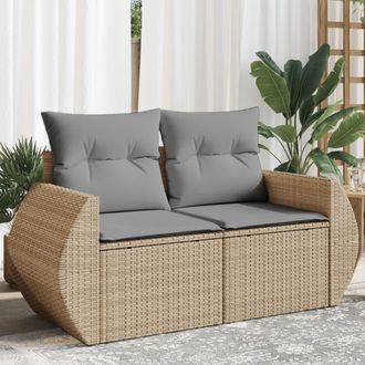 vidaXL Vidaxl - Sof&aacute; De Jard&iacute;n Con Cojines De 2 Plazas Rat&aacute;n Sint&eacute;tico Beige