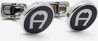 Aigner Logo Enamel Silver Tone Cufflinks