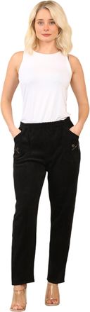 Generic Womens Full Length Cherry Berry Corduroy Trouser, Ladies Plain Casual Straight Leg Ribbed Cord Pants with Side Pockets (Black, 22)