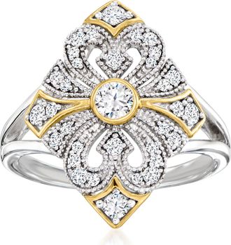 Ross-Simons Diamond Vintage-Style Ring in Sterling Silver With 18kt Gold Over Sterling
