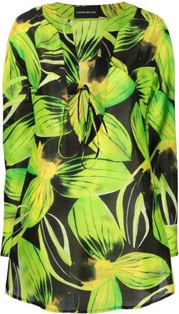 Louisa Ballou floral-print minidress - women - Cotton - M - Green