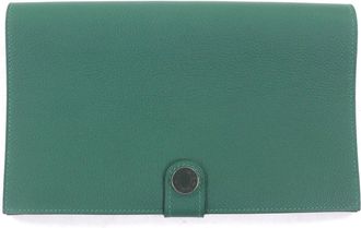 Herm&egrave;s Vert Fonce Evercalf Leather Long Bill Wallet (Bi-Fold) (Pre-Owned)
